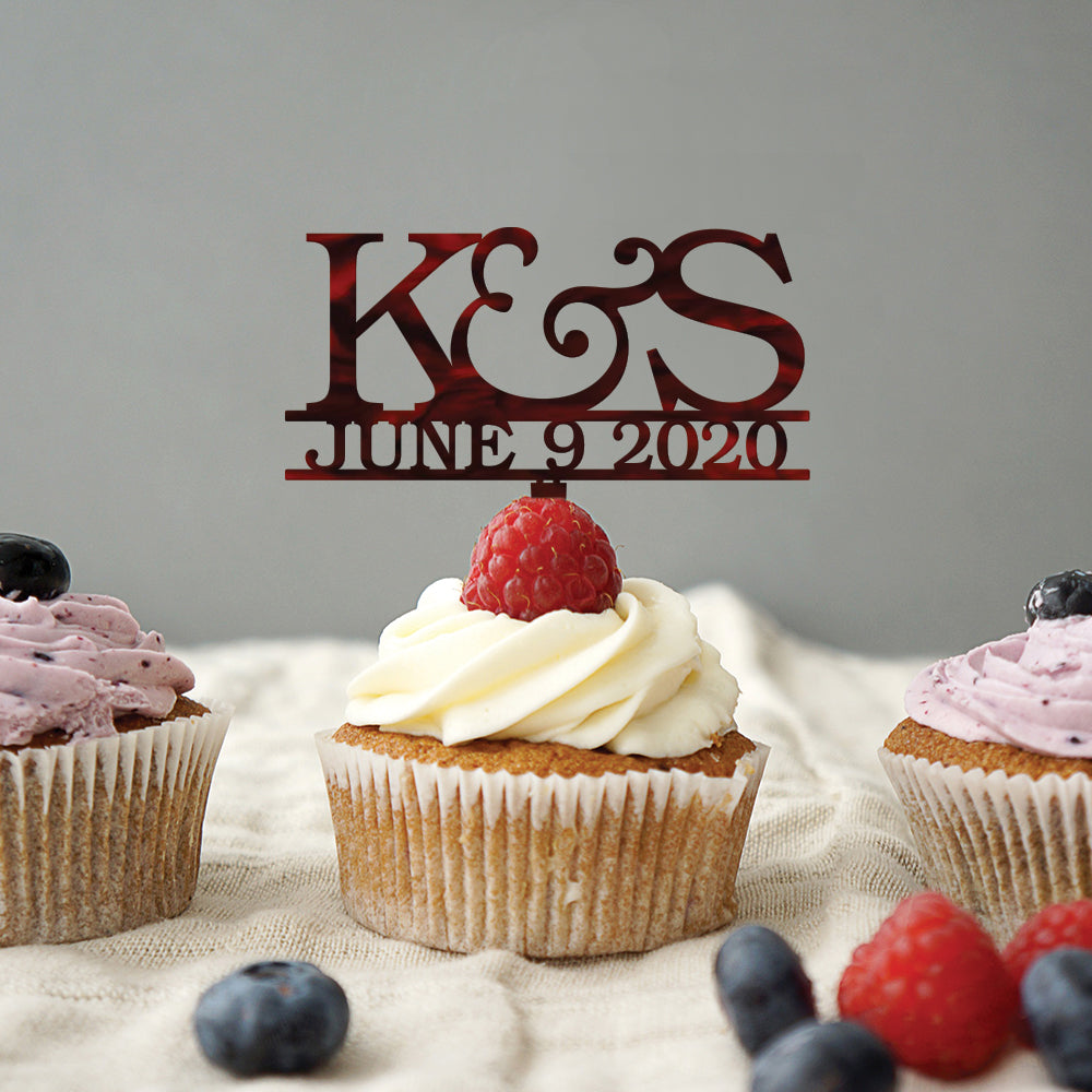 Initial and Date Wedding Cupcake Topper