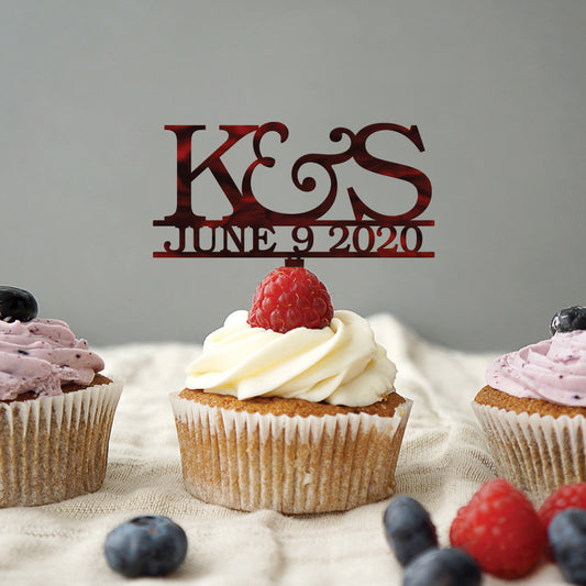 Initial and Date Wedding Cupcake Topper