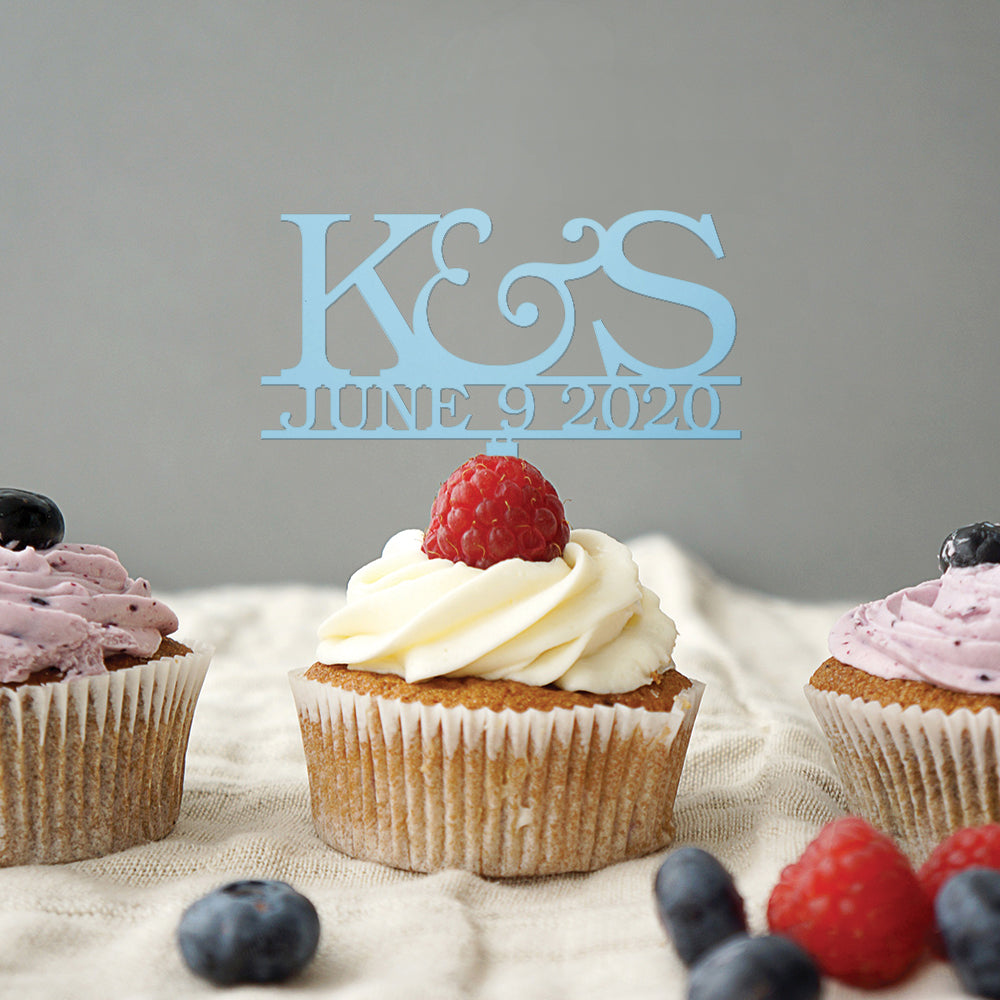 Initial and Date Wedding Cupcake Topper