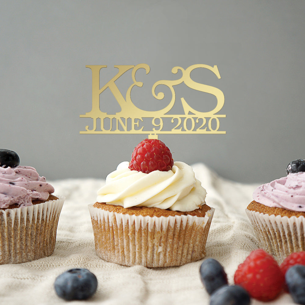 Initial and Date Wedding Cupcake Topper