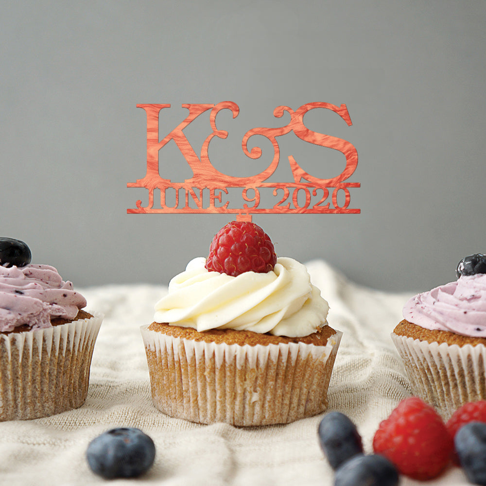 Initial and Date Wedding Cupcake Topper