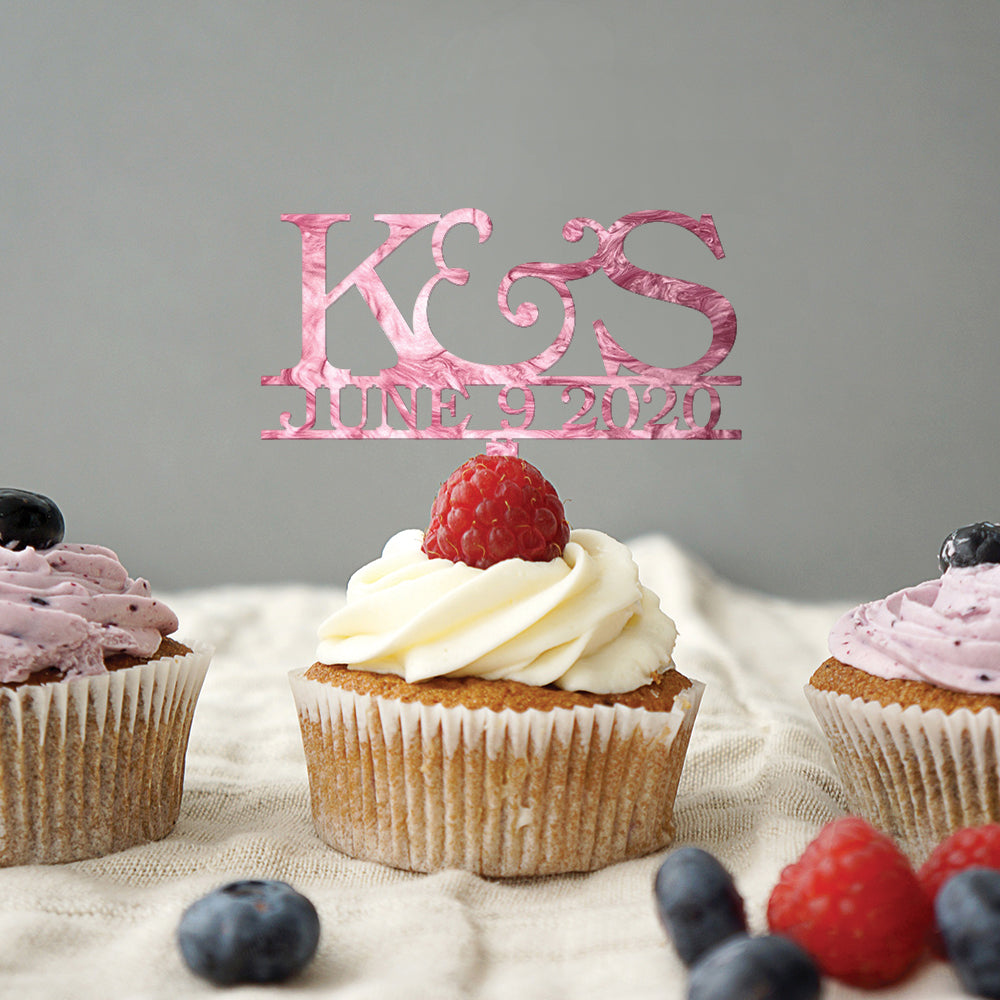 Initial and Date Wedding Cupcake Topper