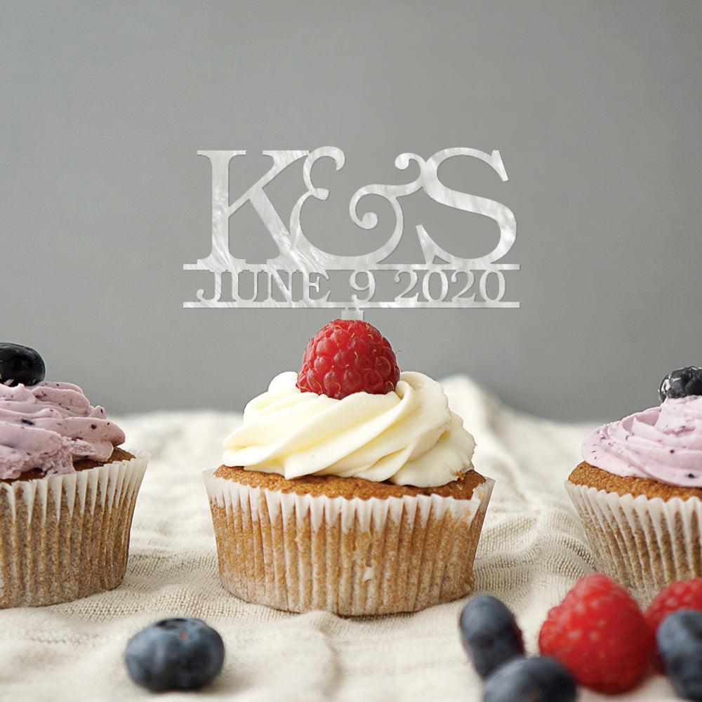 Initial and Date Wedding Cupcake Topper