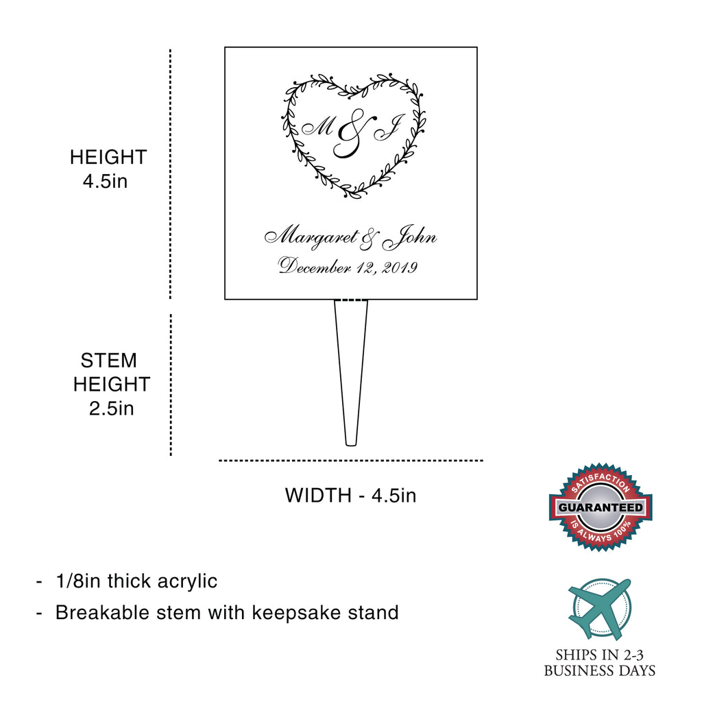 Personalized Ornate Heart Wedding Cake Topper