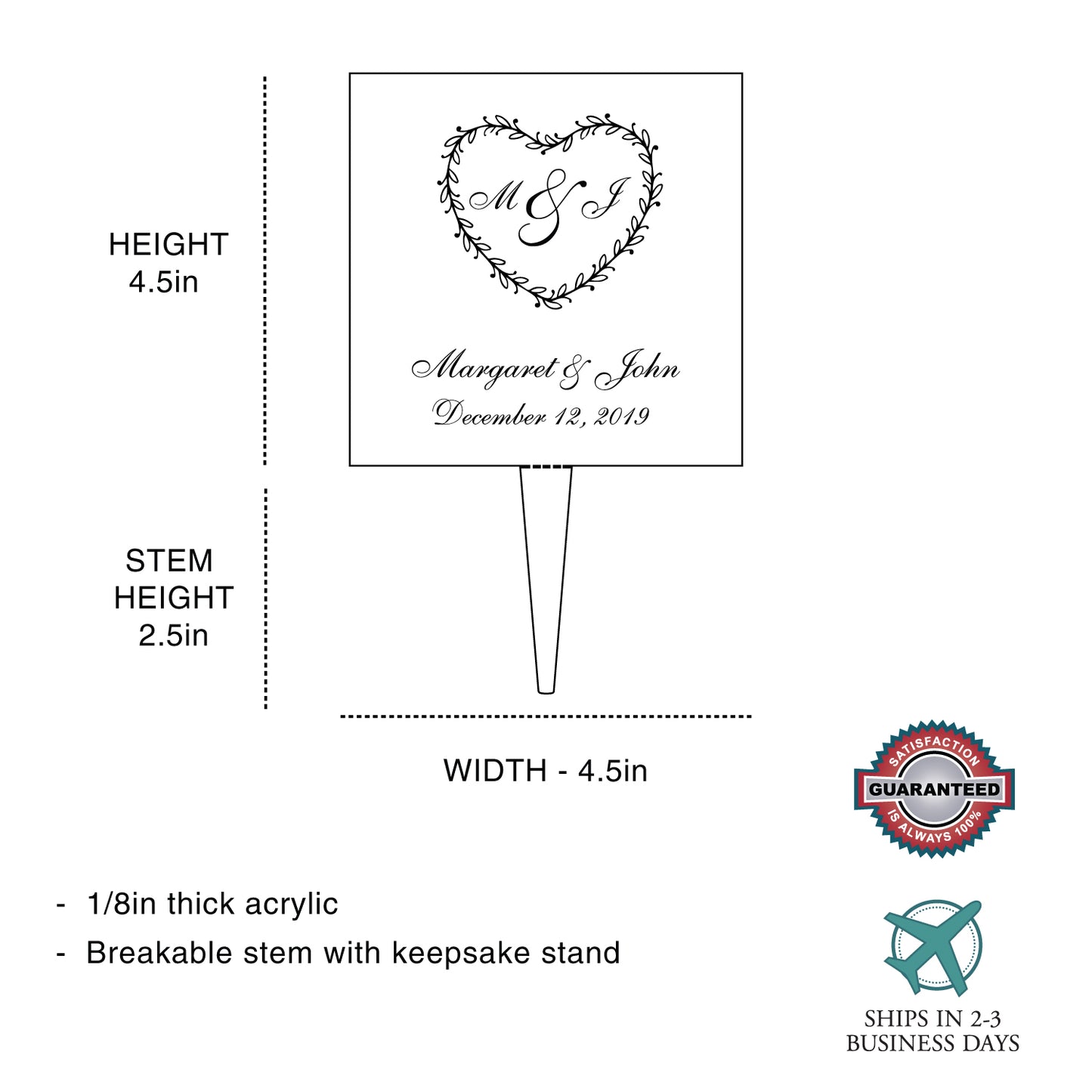 Personalized Ornate Heart Wedding Cake Topper