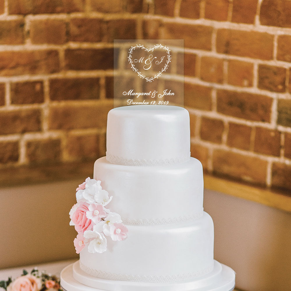 Personalized Ornate Heart Wedding Cake Topper