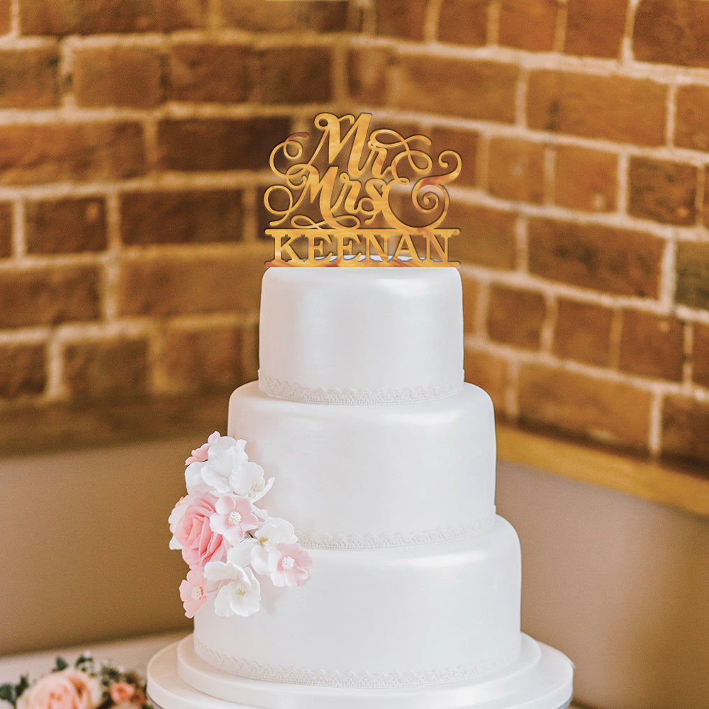 Personalized Script Mr & Mrs Wedding Cake Topper