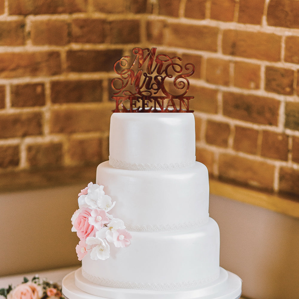 Personalized Script Mr & Mrs Wedding Cake Topper