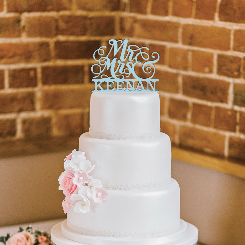 Personalized Script Mr & Mrs Wedding Cake Topper