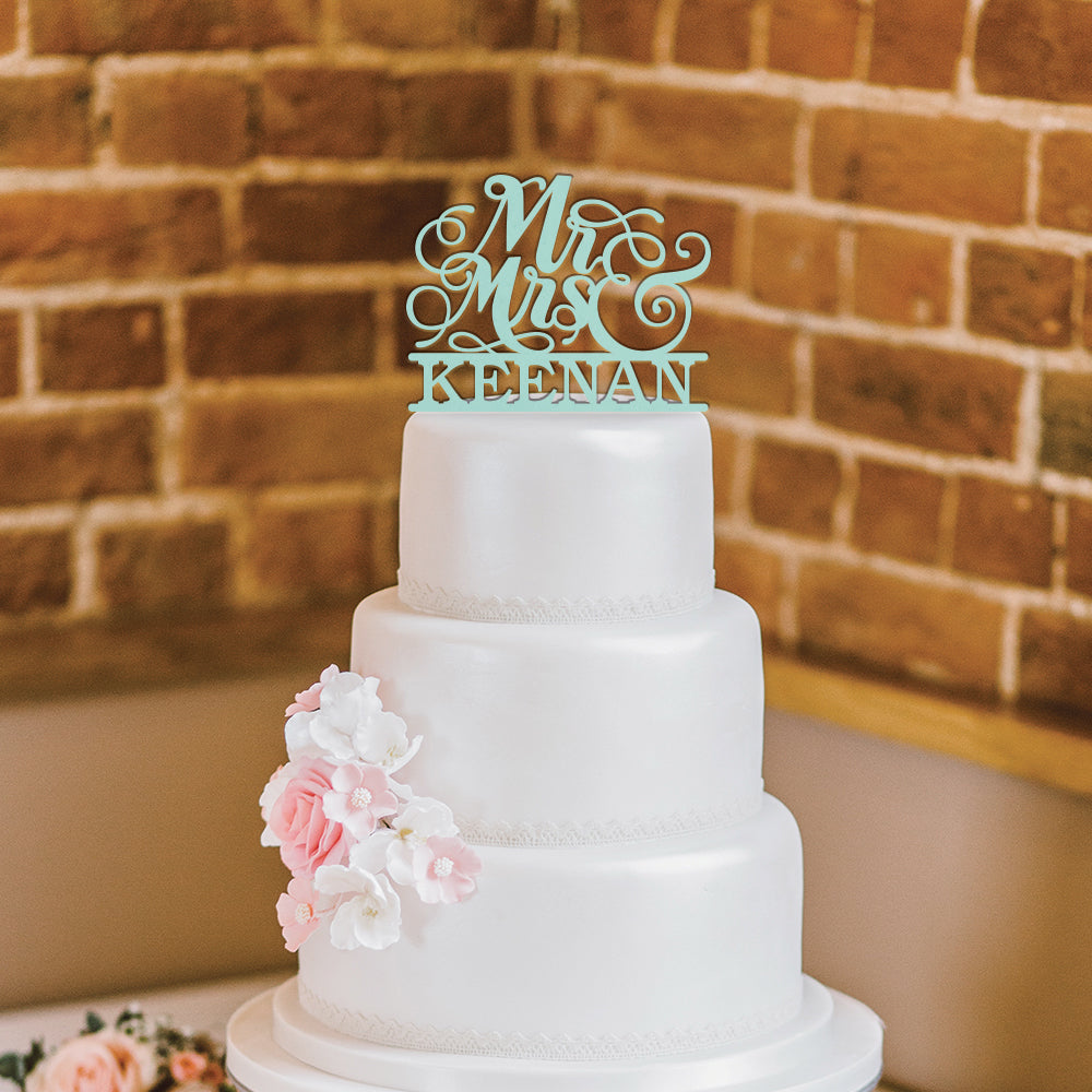 Personalized Script Mr & Mrs Wedding Cake Topper