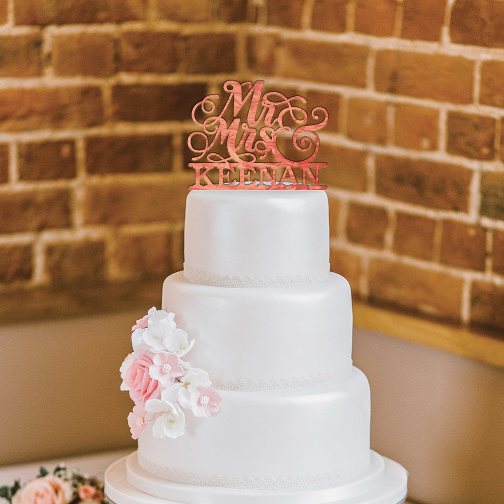 Personalized Script Mr & Mrs Wedding Cake Topper