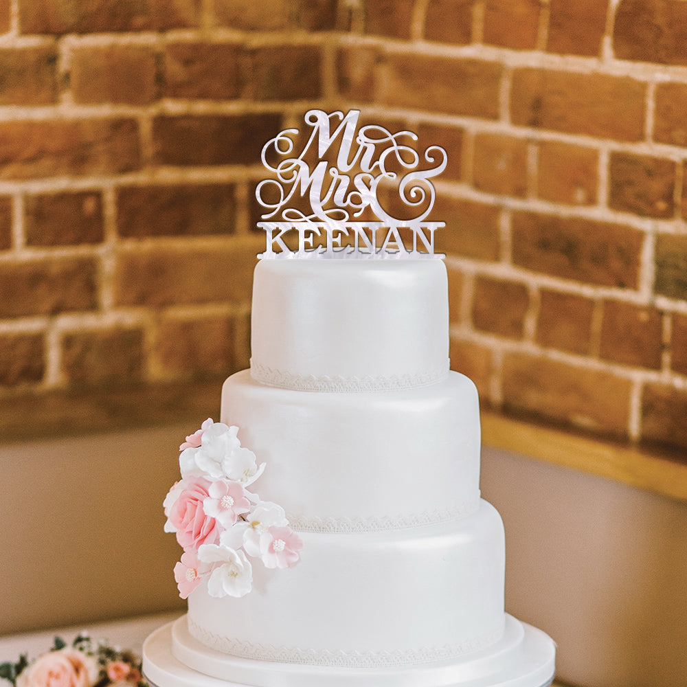 Personalized Script Mr & Mrs Wedding Cake Topper
