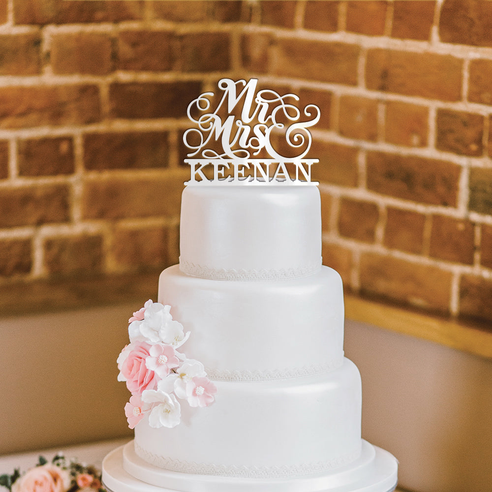 Personalized Script Mr & Mrs Wedding Cake Topper