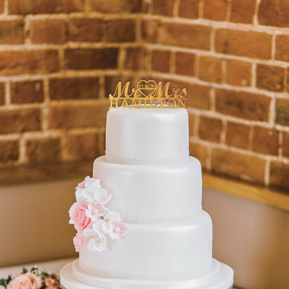 Personalized Mr & Mrs Heart Wedding Cake Topper