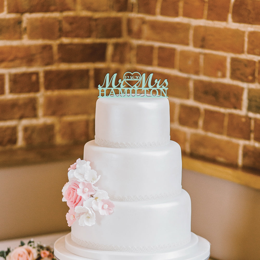 Personalized Mr & Mrs Heart Wedding Cake Topper