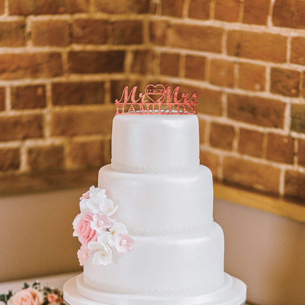 Personalized Mr & Mrs Heart Wedding Cake Topper