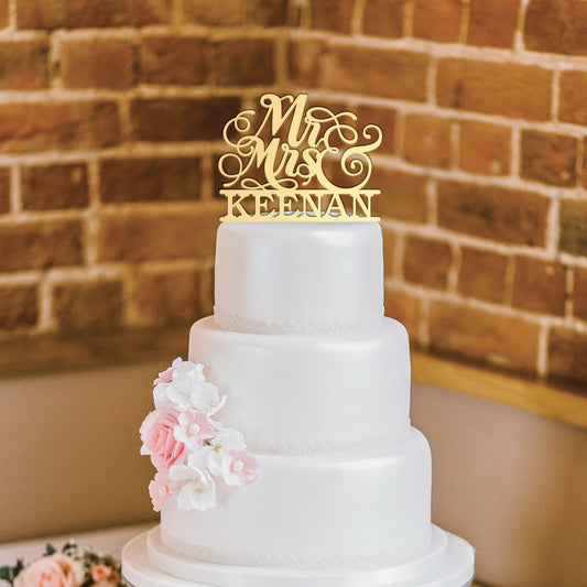 Personalized Script Mr & Mrs Wedding Cake Topper